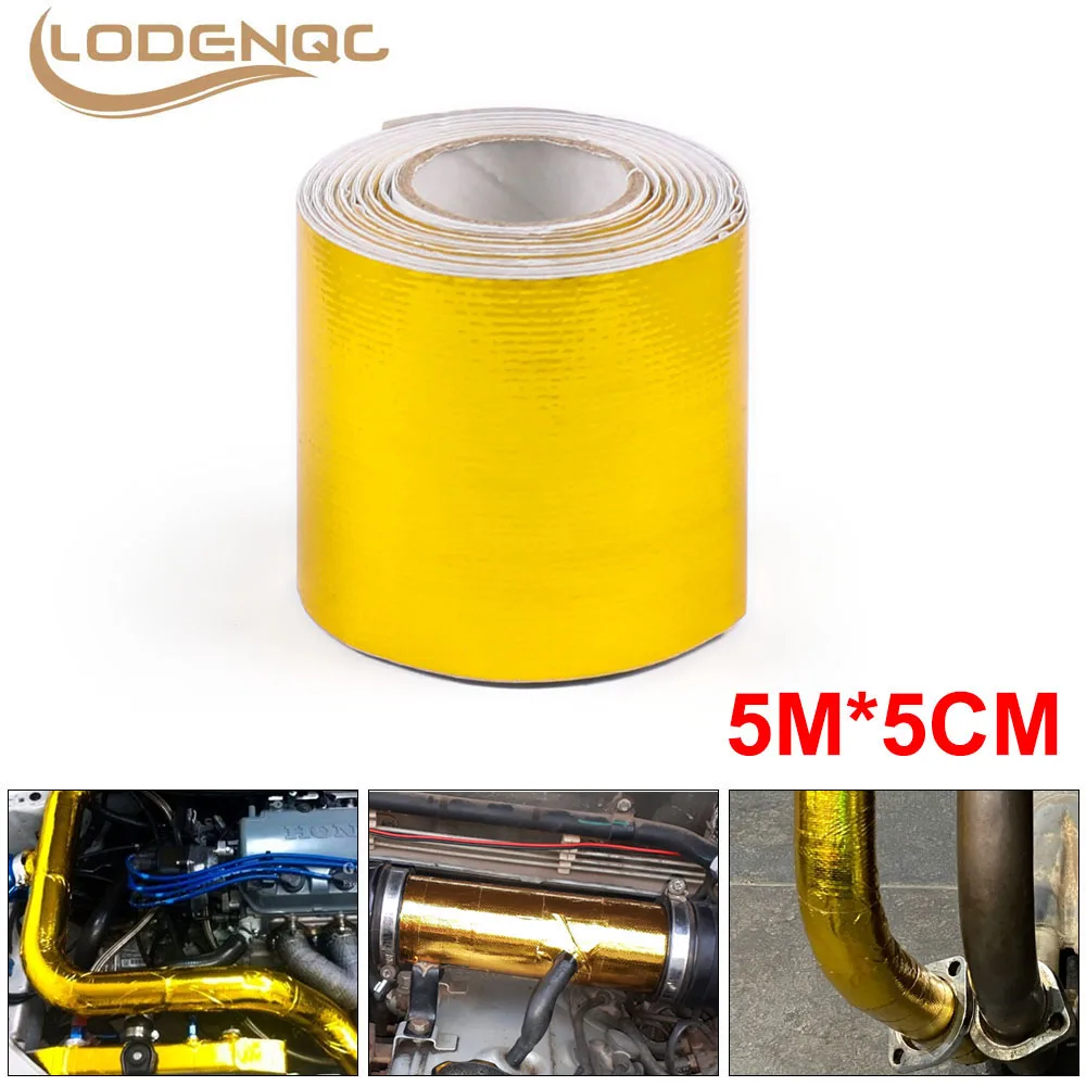Fiberglass Heat Reflective Tape 5mx5cm High Temperature Heat and Sound Shield Wrap Roll Adhesive Car Accessories