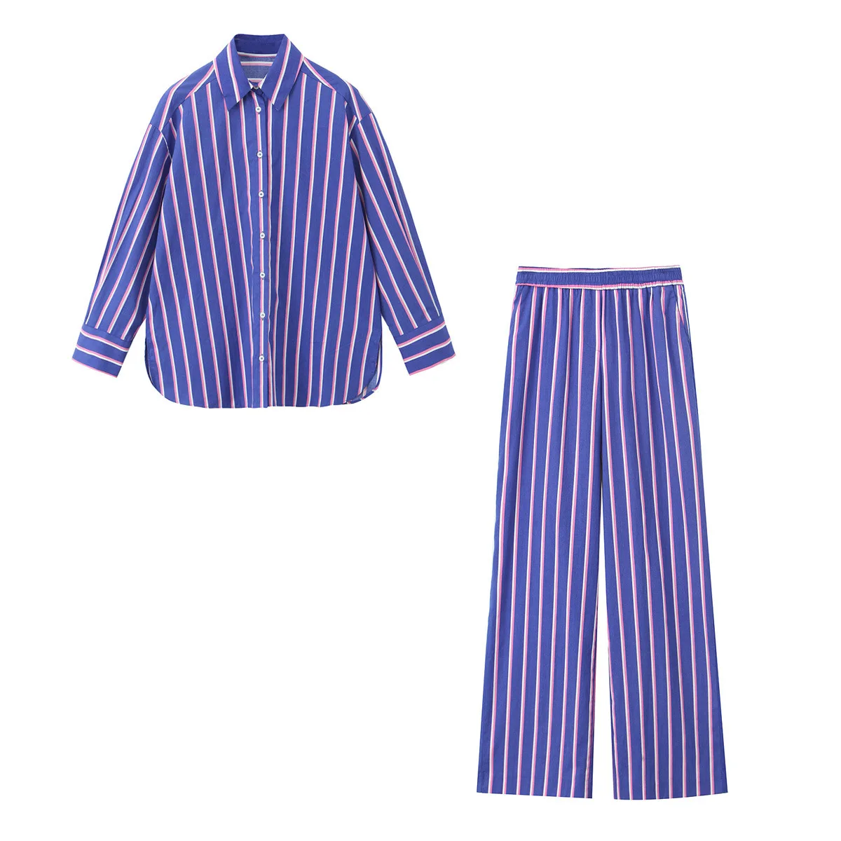 

SuperAen Женская мода 2024 осень новое поступление полосатая цветная рубашка с длинным рукавом Длинные брюки комплект из двух предметов