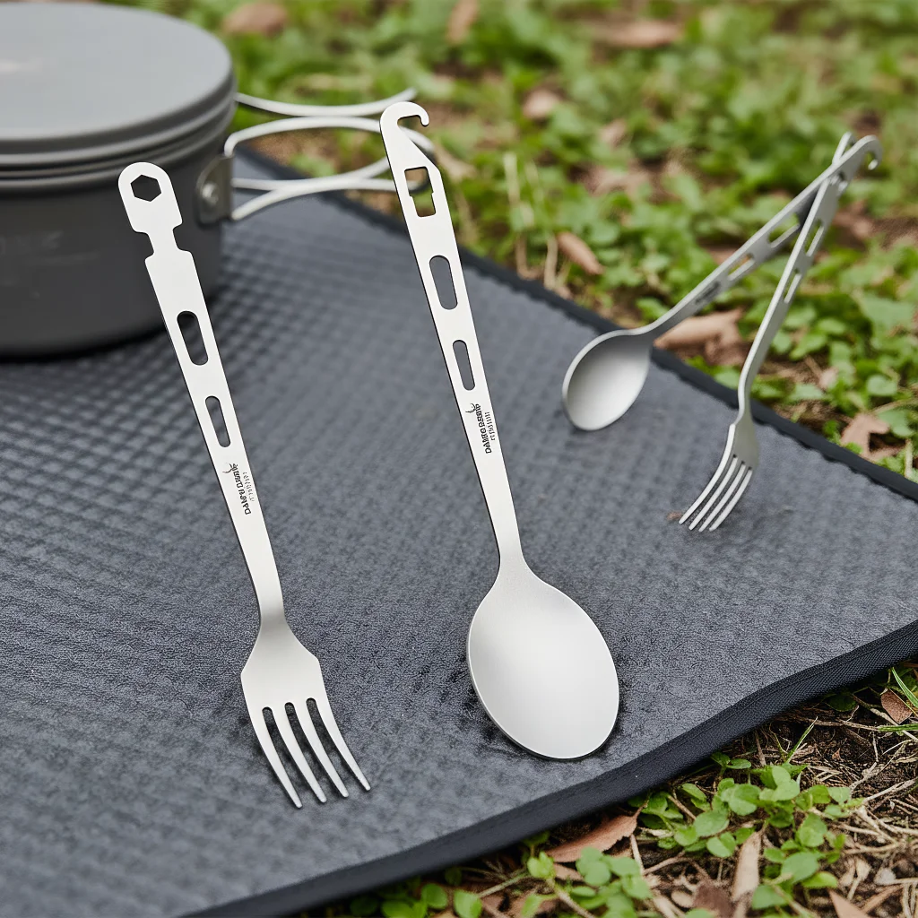 3-in-1 Titan-Ultra-Leicht-Besteckset Multifunktionales Tragbares Essbesteck mit Bieröffner-Design Titan-Löffel – Detail 10