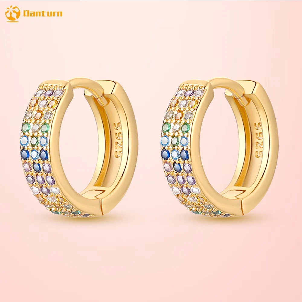 

Danturn 925 Sterling Silver Stud Earrings Triple Row Golden Pavé Earrings Women Earrings Cubic Zirconia Statement Stud Earrings