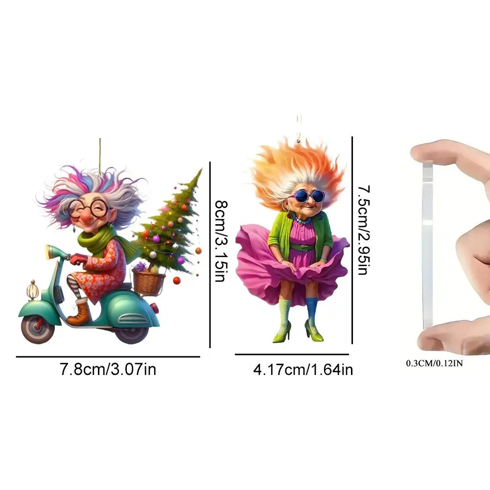 2D 평면 아크릴 자동차 할머니 오토바이 키체인 백미러 장식품 자동차 인테리어 장식 장난감
