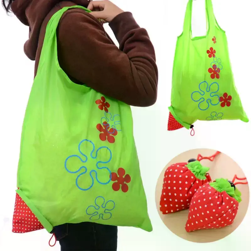Eco-Friendly Foldable Strawberry Print Reusable Shopping Tote Bag