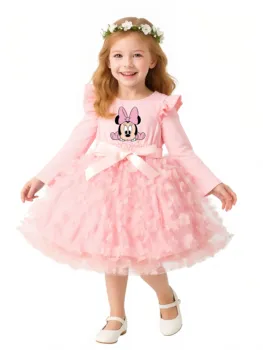 Mickey Minnie Fall Girl Dress 3D Butterfly Casual Dresses  Kids Birthday Princess Dress Long Sleeve Baby Girls Clothes 2-6Y 1