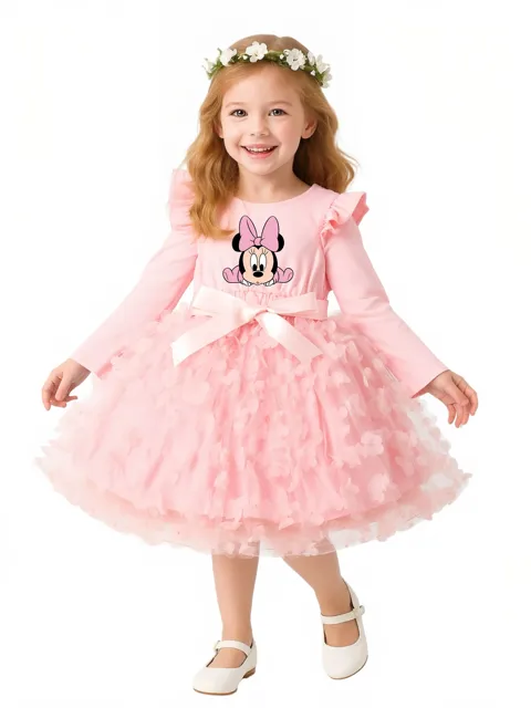 Mickey Minnie automne fille robe 3D papillon robes décontractées enfants anniversaire princesse robe à manches longues bébé filles vêtements 2-6Y 1