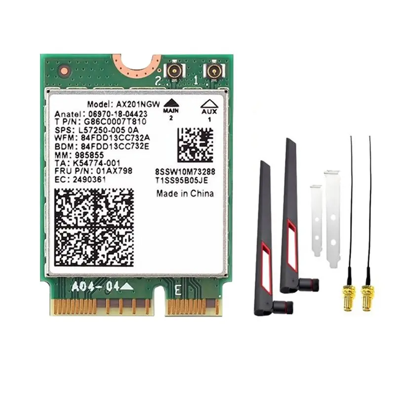 Wi-Fi 6 2974Mbps AX201NGW Wifi Kartı 10DB Anten 2.4Ghz/5Ghz BT5.2 Kablosuz Ağ Kartı Adaptörü