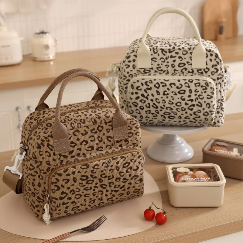 Lunchtasche aus Cord mit Blumenmuster, bedruckte Lebensmittelhandtaschen, tragbare Thermo-Lunchbox-Tasche, wasserdichte Kühltasche für das Büro, isolierte Kühltasche