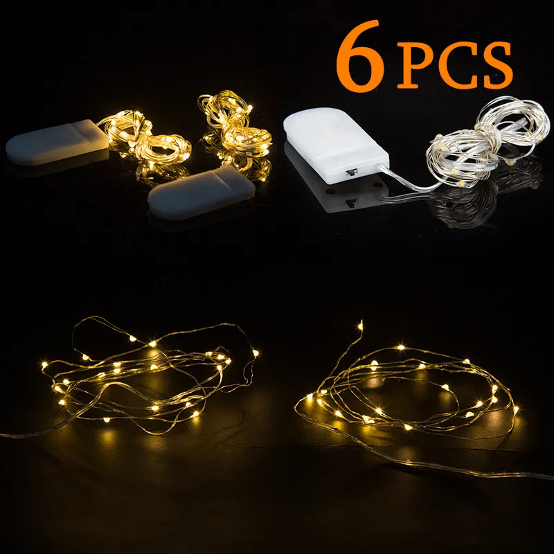 

6pcs Christmas Decoration LED Copper Wire String Light Garland Fairy Light Party Wedding Decor Holiday Light Including Battery