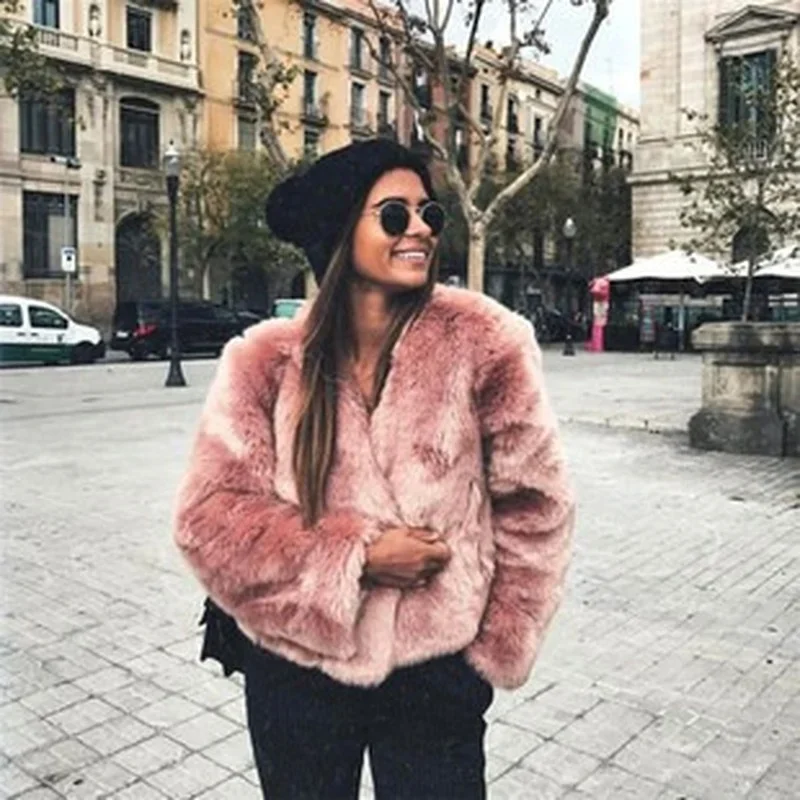 Furry Collarless Long-sleeved Coat, Fashion Furry Faux Fur Coat, Women's Fluffy Warm Long-sleeved Women's Autumn and Winter Coat