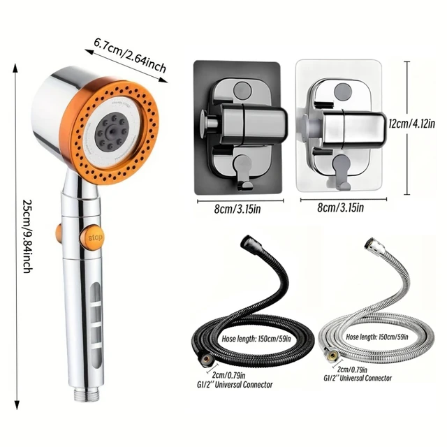 5 โหมดห้องน้ําหัวฝักบัวแบบพกพาแรงดันสูงที่มีประสิทธิภาพ Rain ShowerHead ป้องกันการระเบิดและ DROP-proof Universal ชุดฝักบัว 6