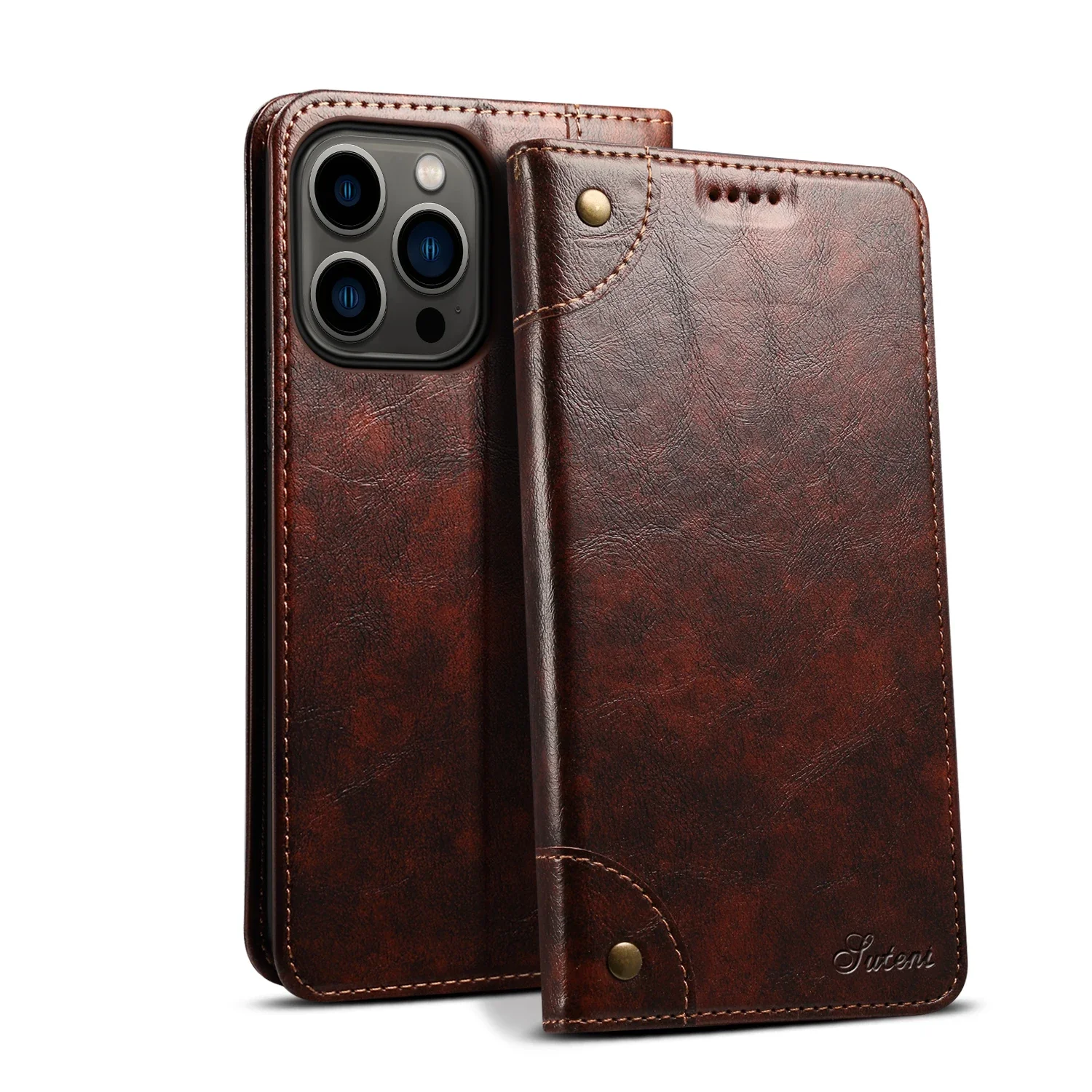 Elegant Leather Flip Cover with Magnetic Card Holder