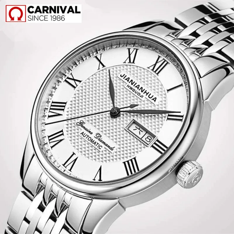 

Carnival Brand Luxury Automatic Business Watch For Men Waterproof Dress Mechanical Wristwatch Double Calendar Relogio Masculino
