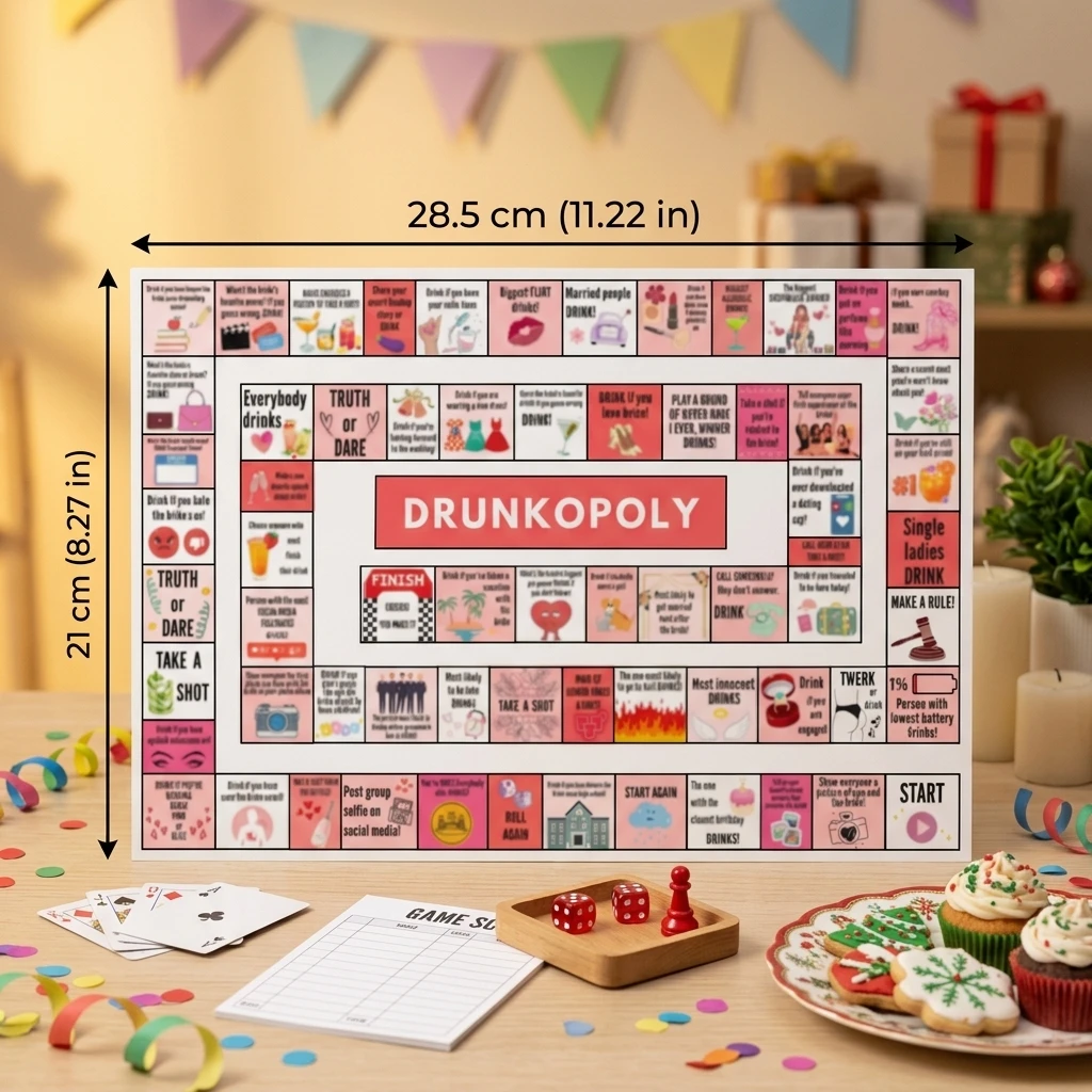 Ultimate Party Board Game Set - Includes Game Sheet, Dice & Pawns for Engaging Family & Friends Fun