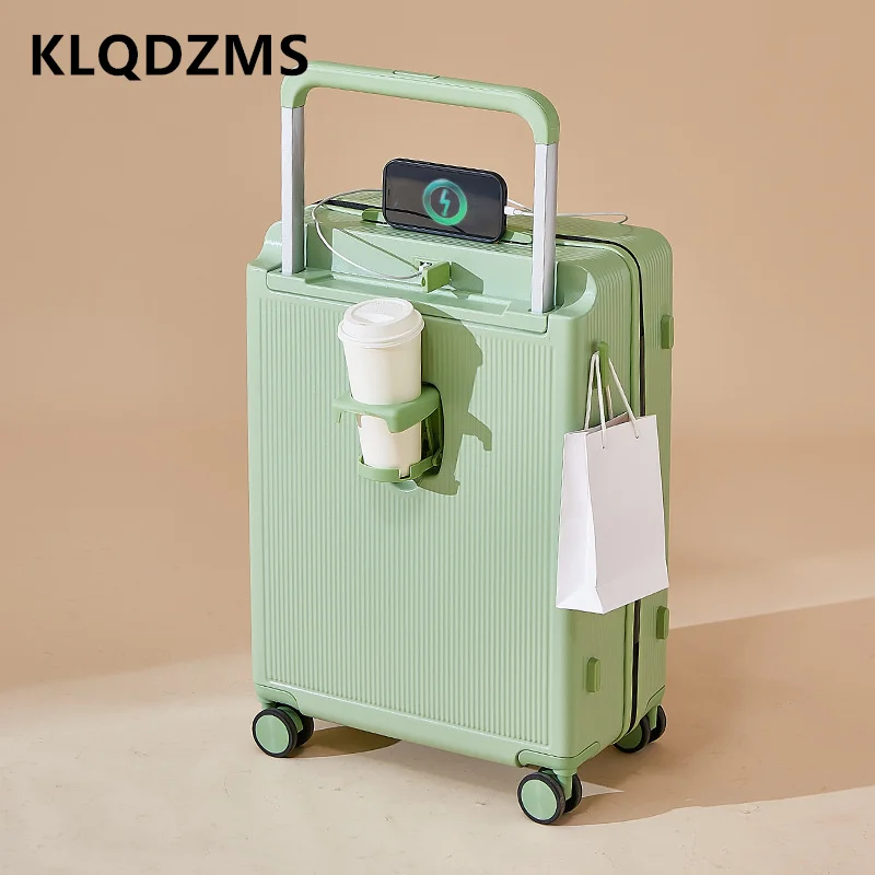

KLQDZMS 20 Inch Luggage with Wheels ABS+PC Boarding Case 24" USB Charging Trolley Case with Cup Holder Rolling Travel Suitcase