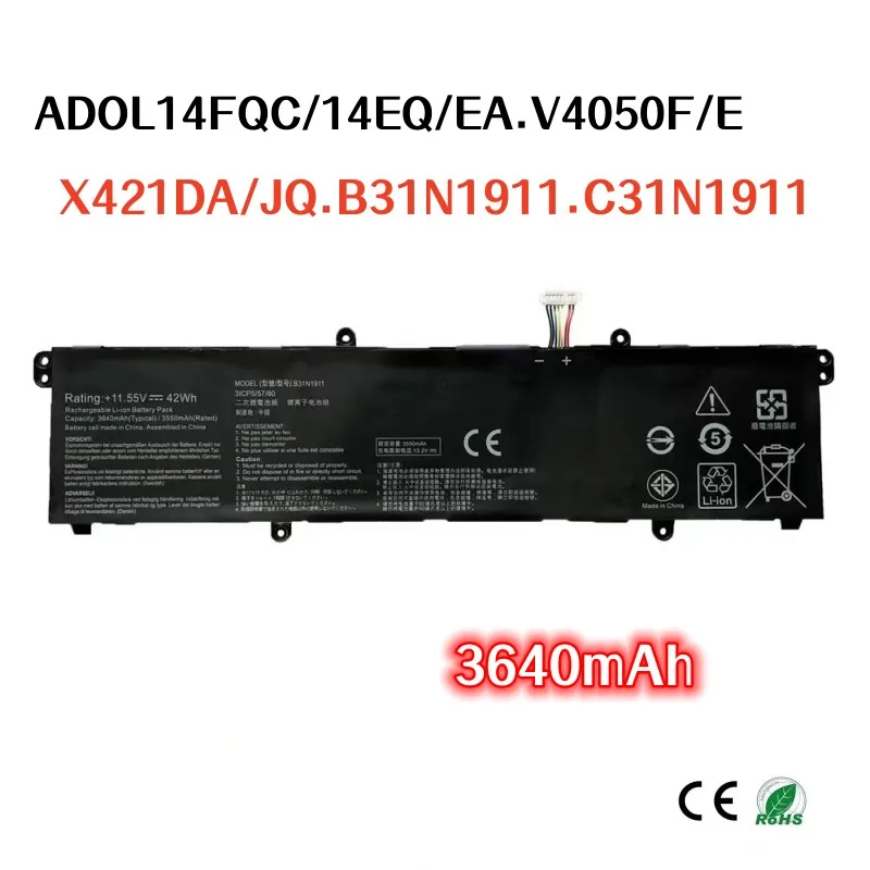 

100% original 3640mAh For ASUS ADOL14FQC/14EQ/EA V4050F V4050E X421DA X421JQ B31N1911 C31N1911 laptop battery