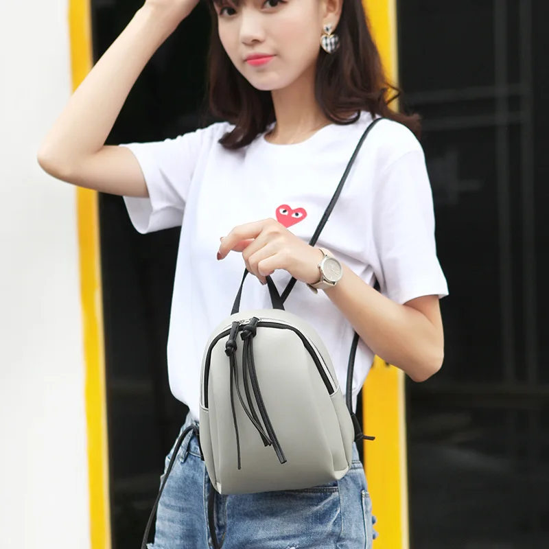 5PCS 2024 New Zipper Double Shoulder Small Backpack Fashion Korean Version of Solid Color Large Capacity Leisure Travel Bag