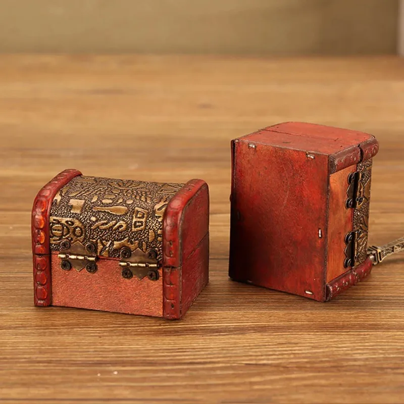 Vintage Jewelry Box Wood Handmade Box with Mini Metal Lock for