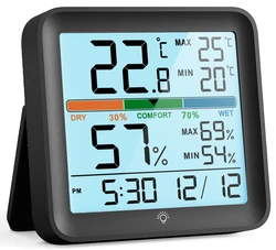 Enhanced Digital Indoor Thermometer and Hygrometer with LCD Display (Black)