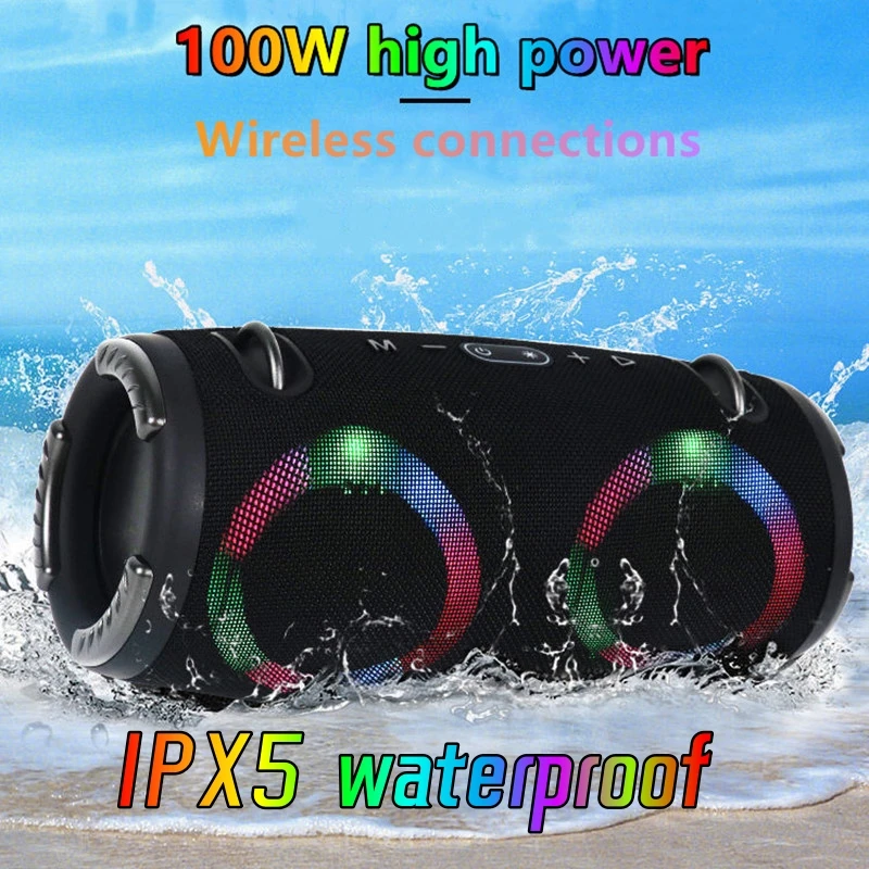 

Portable Waterproof 100W High Power Bluetooth Speaker RGB Colorful Light Wireless Subwoofer 360 Stereo Surround TWS FM Boom Box