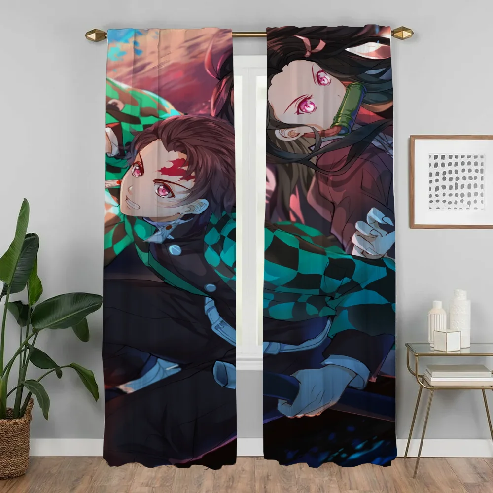 Elegant Room Curtains 2 Pieces Demon Slayer Living Room Curtain Home Interior Curtains for Camera Shades Tulle for Bedroom Child 3