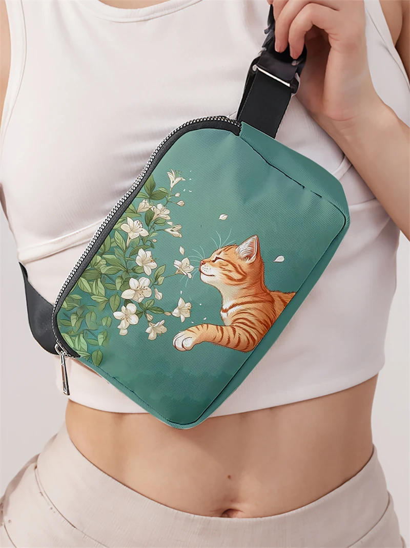1pc,flower kitten pattern fashionable adjustable crossbody bag, neutral sports waist bag, suitable for running