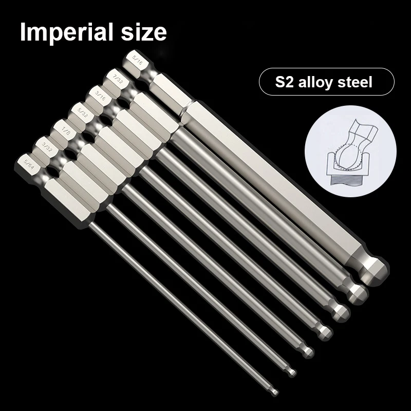 7 stücke Zoll Größe Kugelkopf Sechs kant schrauben dreher Bits Imperial Inbus Kugelkopf Sechs kant Bit 100mm lang 5/64 3/32 1/8 5/32 3/16 7/32 5/16
