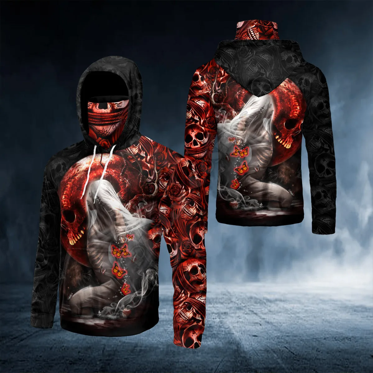 Checkered Pattern Flame Skeleton Skull 3D All Over Printed Bandana Hoodie US Size Women For Men Casual Pullover Hoodie Mask Warm