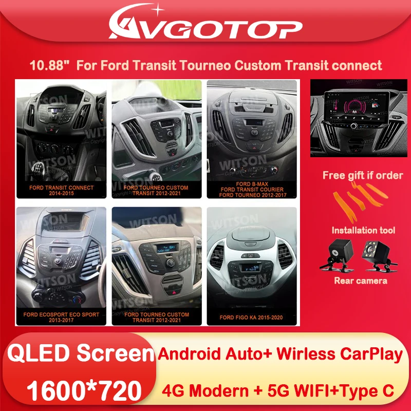 10.88 'Android13 Per Ford Transit Tourneo Custom Transit Connect Transit Courier Ecosport Eco Sport B-Max Ford Figo Ka 2013-2021