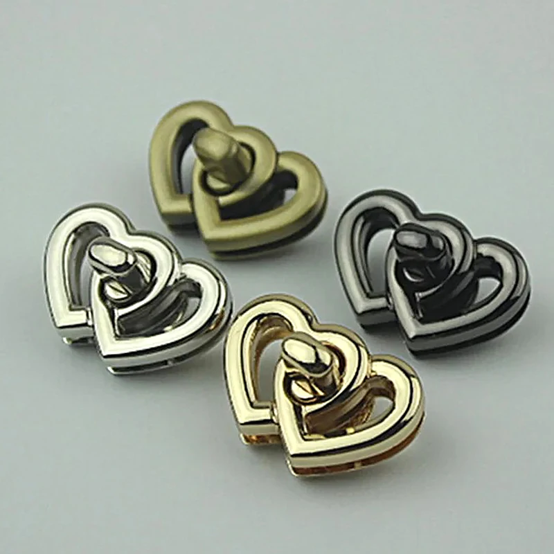 5PCS High Quality Handbag Purse Double Heart Shaple Accessories Turn Lock Bags Hardware Metal Durable Fashion