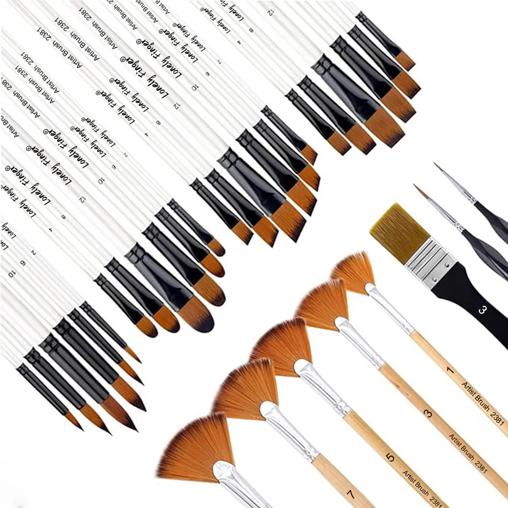 초보자와 예술가를 위한 32Pcs 아크릴 나일론 수채화 브러쉬는 오일 및 구아슈 페인팅을 위한 아크릴 브러쉬를 그립니다.