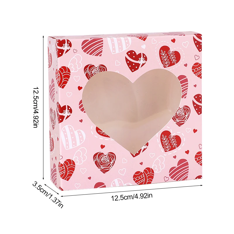 8pcs Love Heart Candy Gift Box with Window Valentines Day Chocolate Cookie Packaging Paper Boxes Wedding Birthday Party Supplies