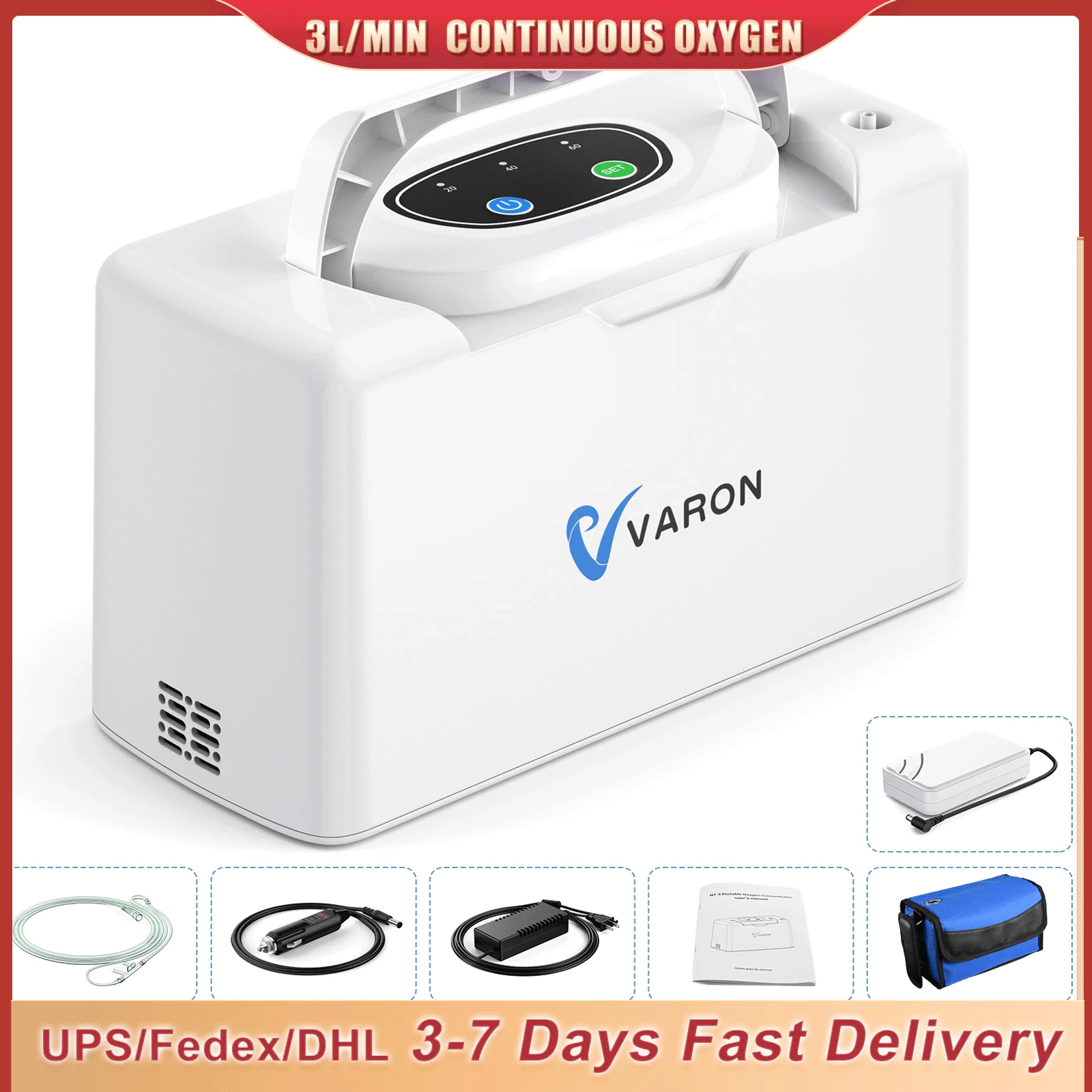 

VARON Portable NT-05 Continue flow 0xy/*gen-30±2% Machine ③L for Home/Travel/Sleep 3.3lbs AC＆DC from US Stock