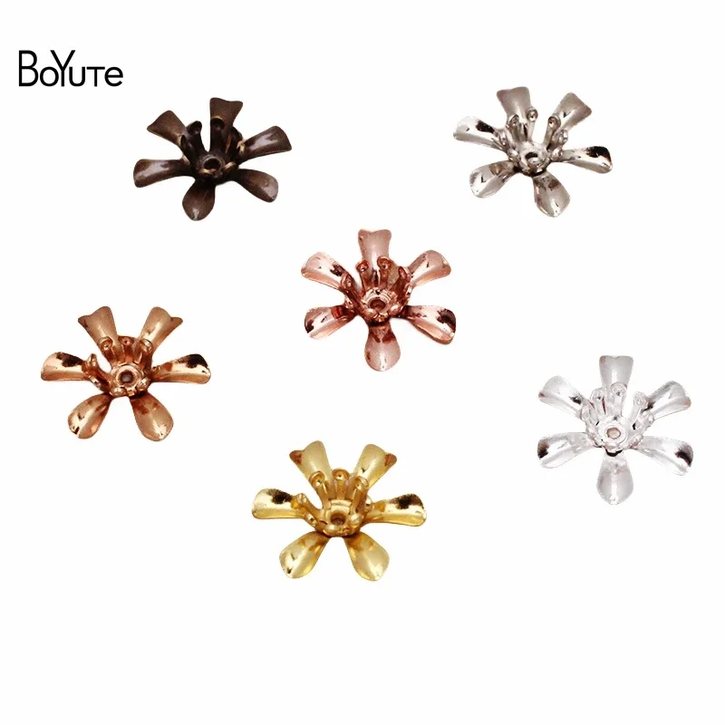 

BoYuTe (100 Pieces/Lot) 14*5MM Metal Brass Two-Layer Flower Materials Diy Handmade Jewelry Findings Components