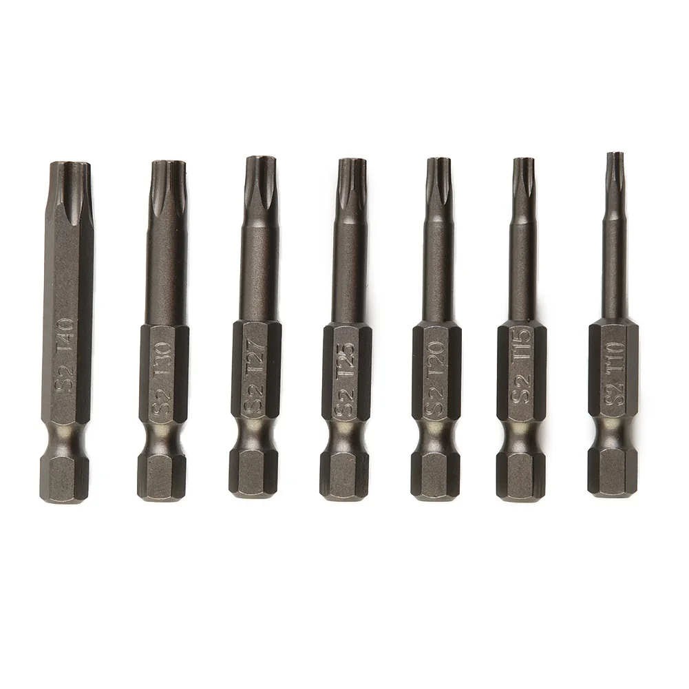 

7pcs Torx Screwdriver Bits T10/T15/T20/T25/T27/T30/T40 1/4 Inch Hex Shank Magnetic Drill Bits 50mm Length Five Star With Hole