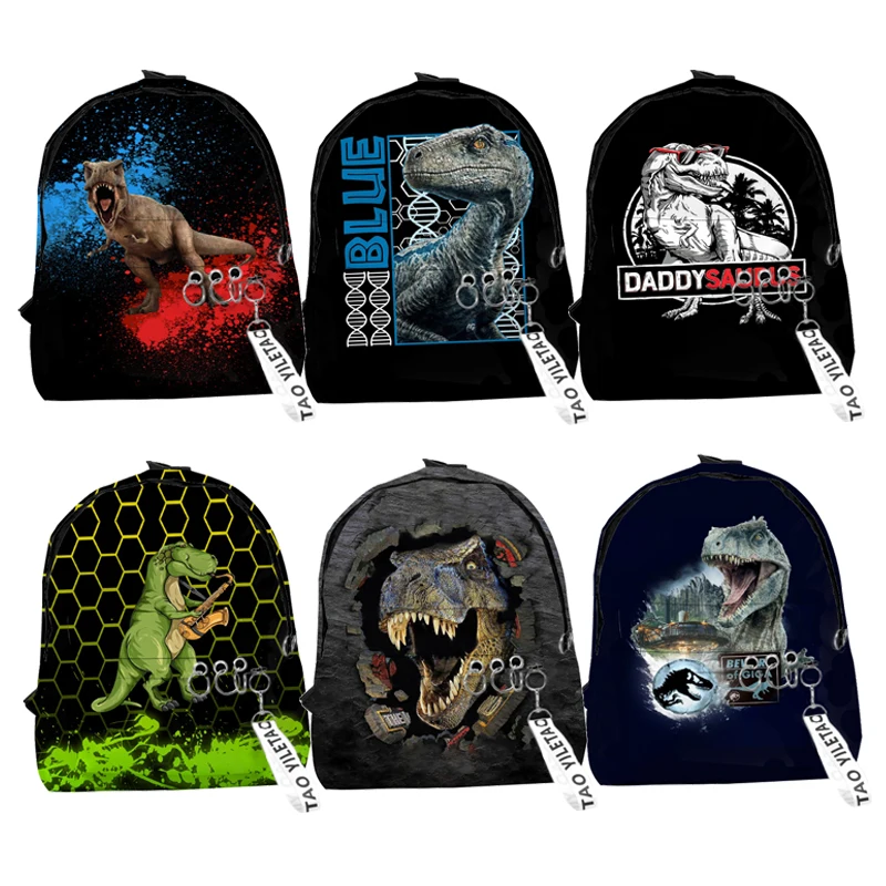

Dinosaur School Bags Notebook Backpacks Boys Girls Cartoon Dragon 3D Print Oxford Waterproof Key Chain Funny Small Travel Bags