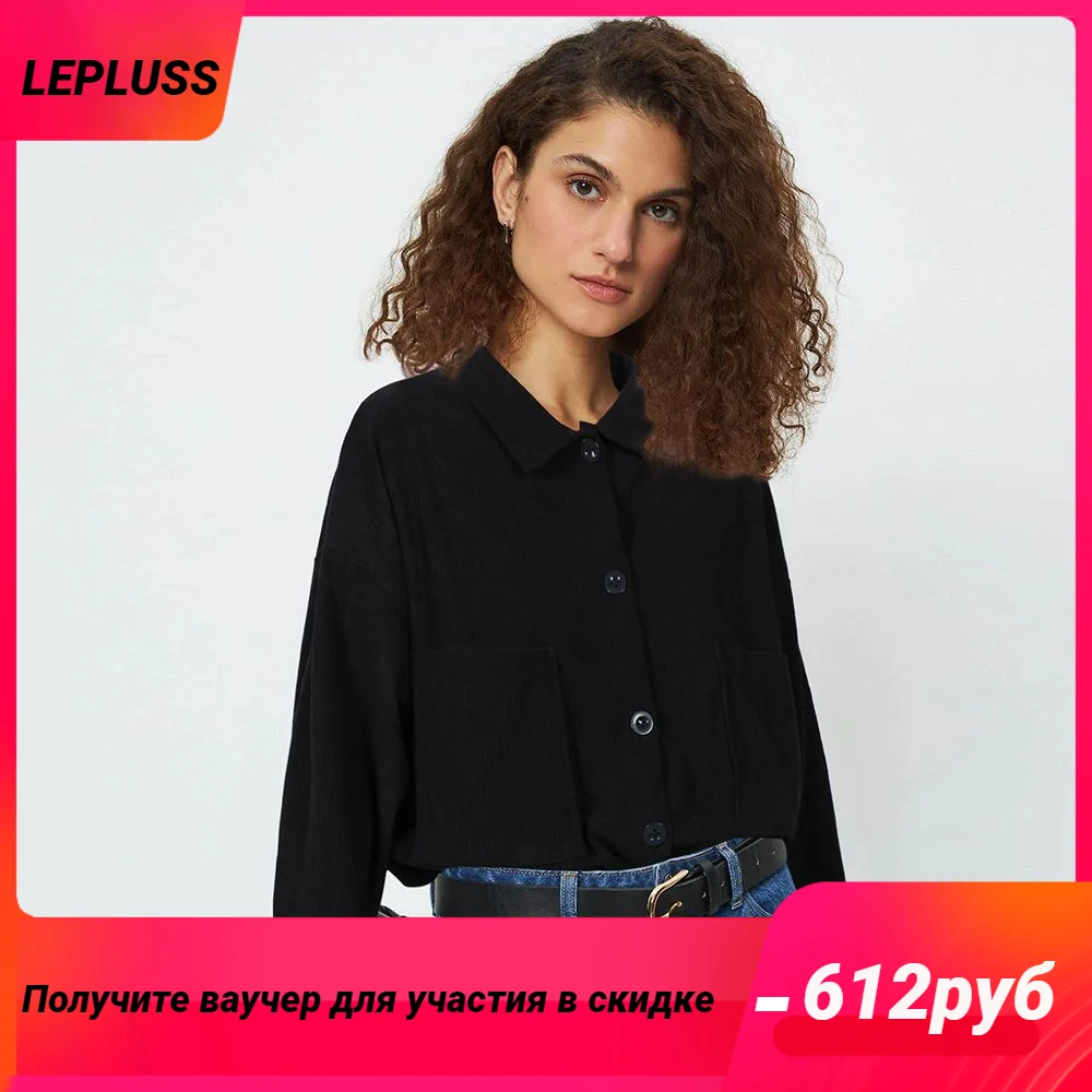 

LEPLUSS Black vintage long-sleeved jacket shirt women's spring/summer new loose design shirt