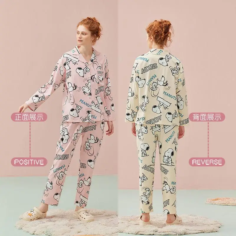 

Kawaii Snoopy мультфильм милый чистый хлопок девушка стиль печатный карман пара Домашняя одежда Пижама комплект игрушки для девочек
