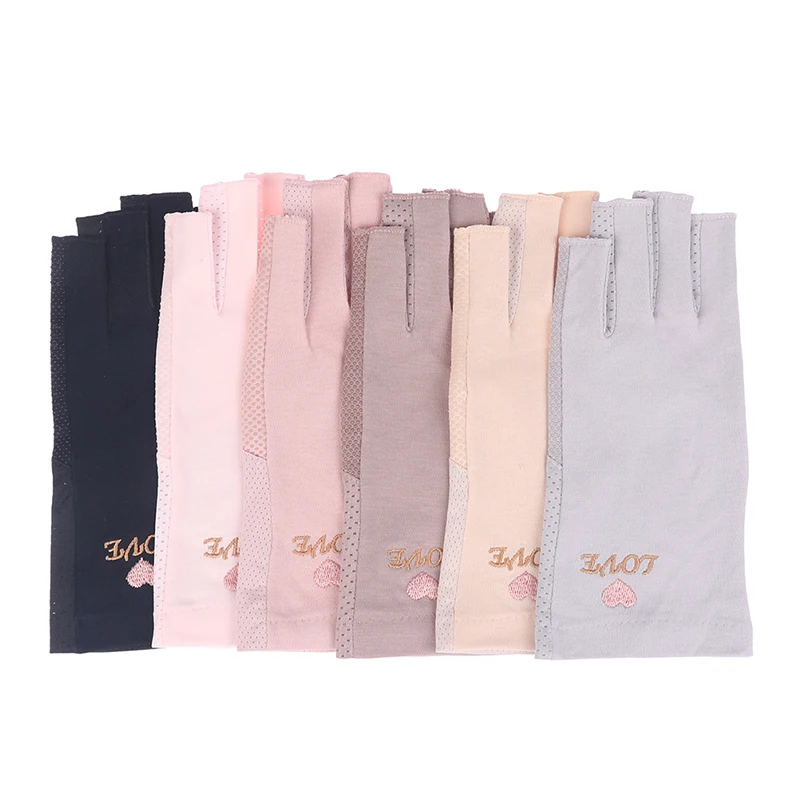 Nail Gloves 1Pair Manicure UV Protection Stretchy Breathable Fingerless Fiber Cotton For Home Salon