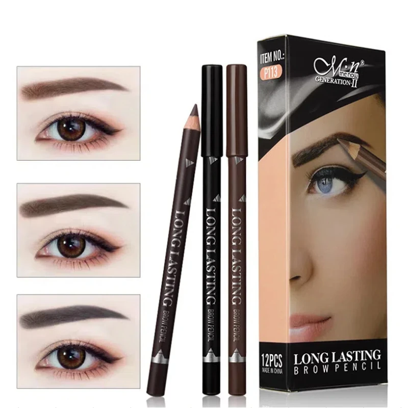 6/12Pcs Eye Brow Pencil Waterproof Professional Women Eye Makeup Pen Easy Color Natural Black Brown Cosmetic Beauty Eyebrow Tool 2