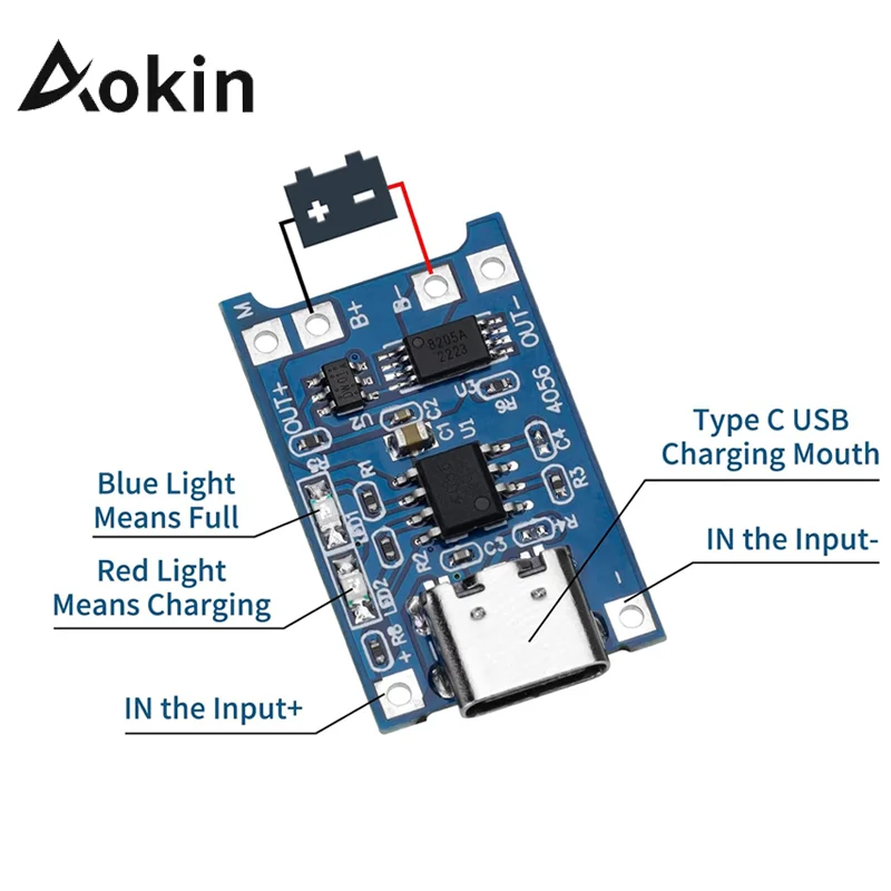 Lithium Battery Charger 5V 1A Micro/Type-c/Mini 18650 TP4056 Charger Module Charging Board Protection Dual Functions Li-ion