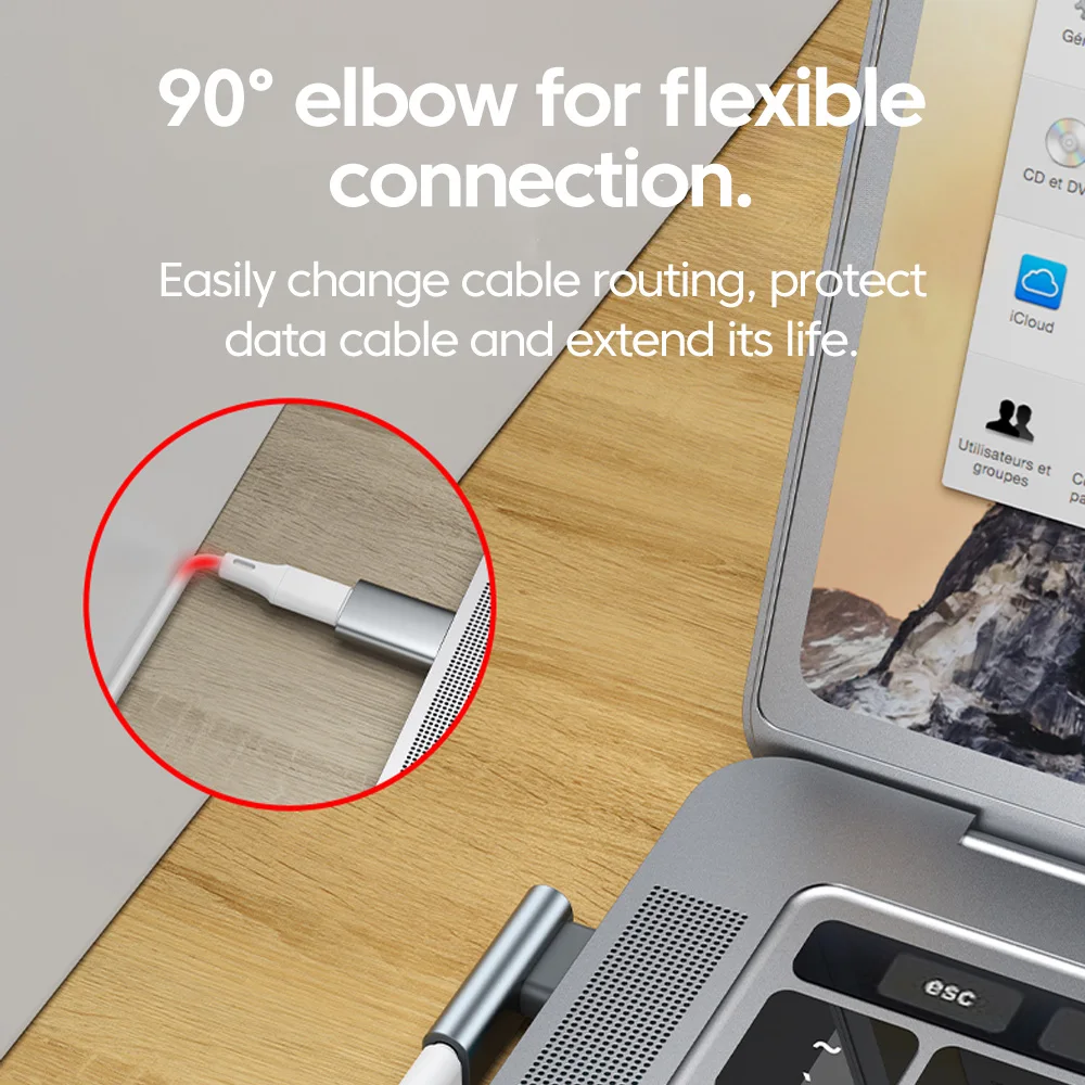 60W 고속 충전 USB C 어댑터 90 °   팔꿈치 양면 USB A 남성 - iPhone 15 16 Pro용 C형 데이터 전송 헤드폰 어댑터