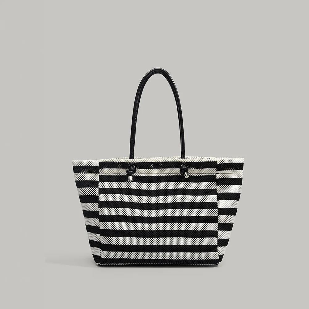 Hand-woven Women's Shoulder Handbag Bohemian stripe Summer Fashion Straw Beach Tote Bag Travel Shopper Weaving Shopping Bags