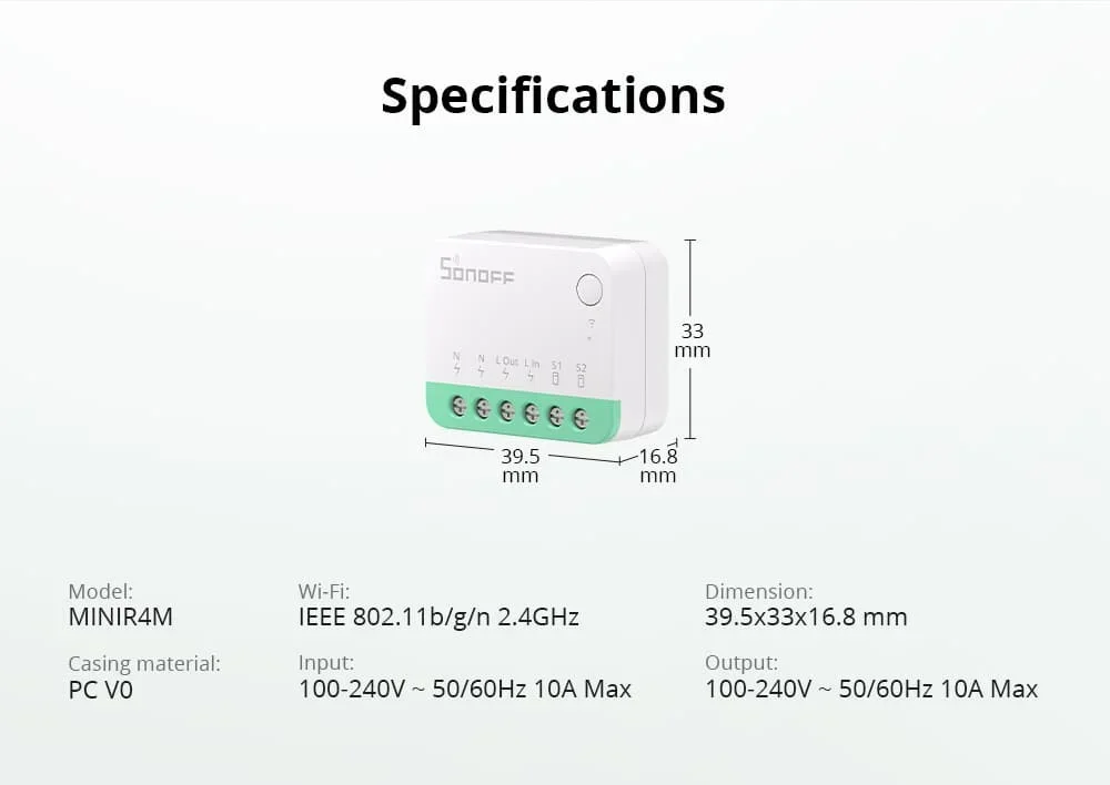 MINIR4M Matter MINI R4 Matter Mini R4 Extreme Wifi Smart Switch Matter Relay w