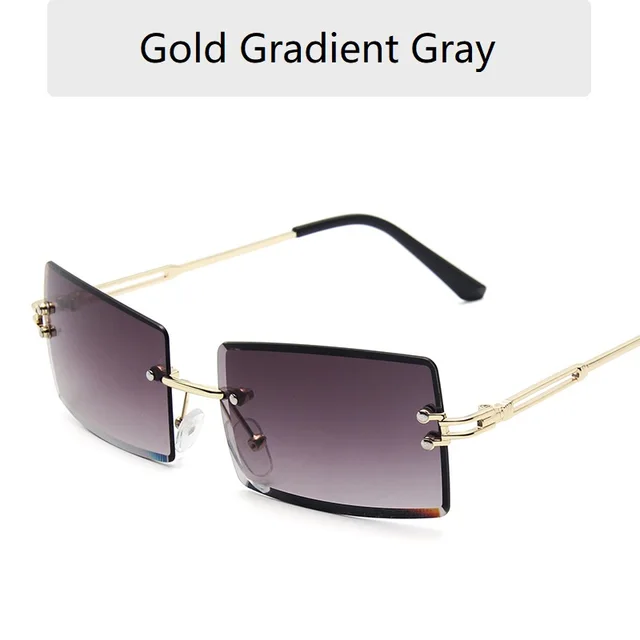 Vintage Fashion Frameless Sunglasses for Women Rimless Rectangle Shades Gradient UV400 Summer Traveling Sun Glasses 2022 Eyewear Gold Gradient Gray