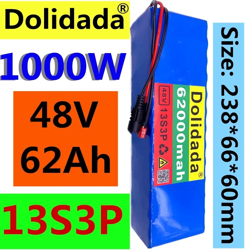 

NEW 48V62Ah 1000w 13S3P 48V Lithium ion Battery Pack 62000mah For 54.6v E-bike Electric bicycle Scooter with BMS