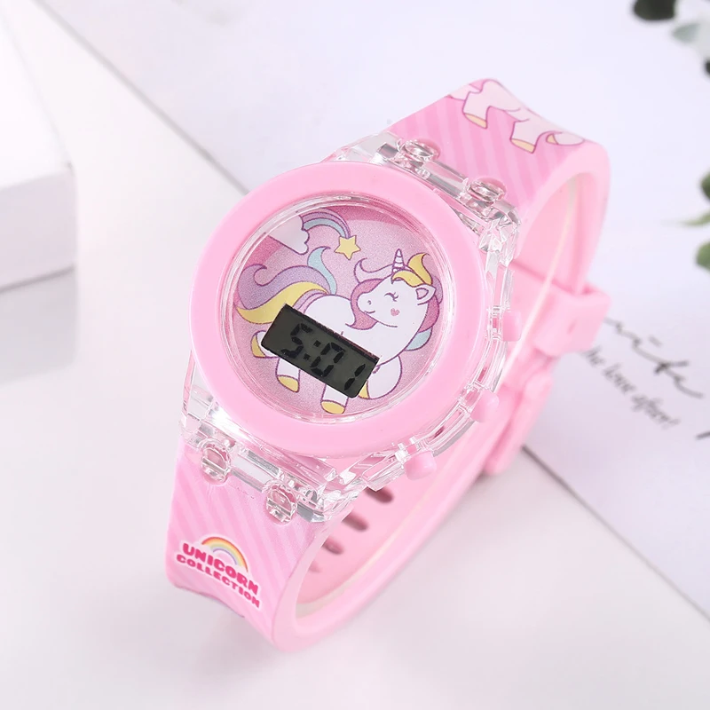 Girls Kids Watches Cartoon Unicorn Dinosaur Shark Digital Electronic Flash Glow Light Colourful Children Watch Birthday Gift 5