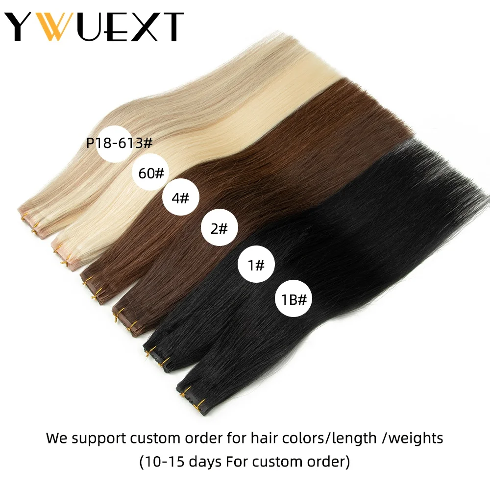 YWUEXT 16'' 20'' 24'' Invisible PU Hole Weft Hair Twin Tabs Human Hair Bundles Straight Machine Remy Extension 10pcs/pack
