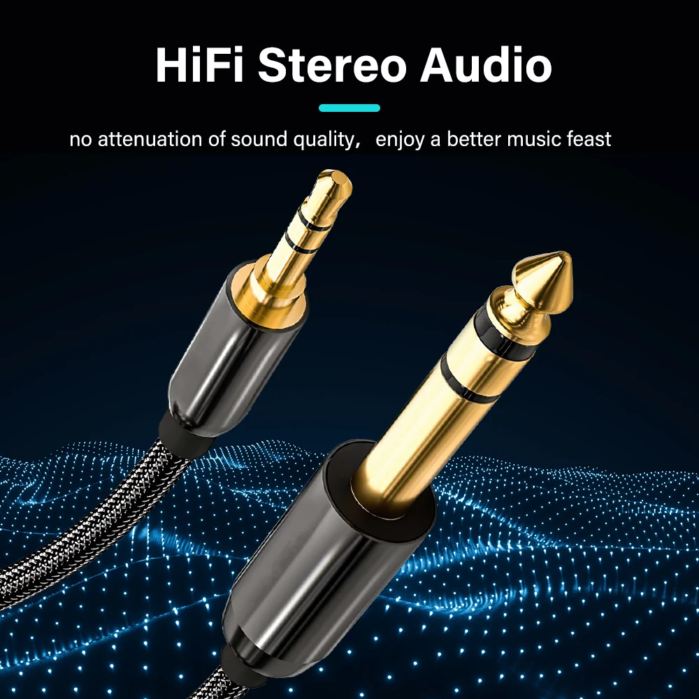 Premium Stereo Audio Cable, 3.5mm to 6.35mm, High-Fidelity Sound Transmission