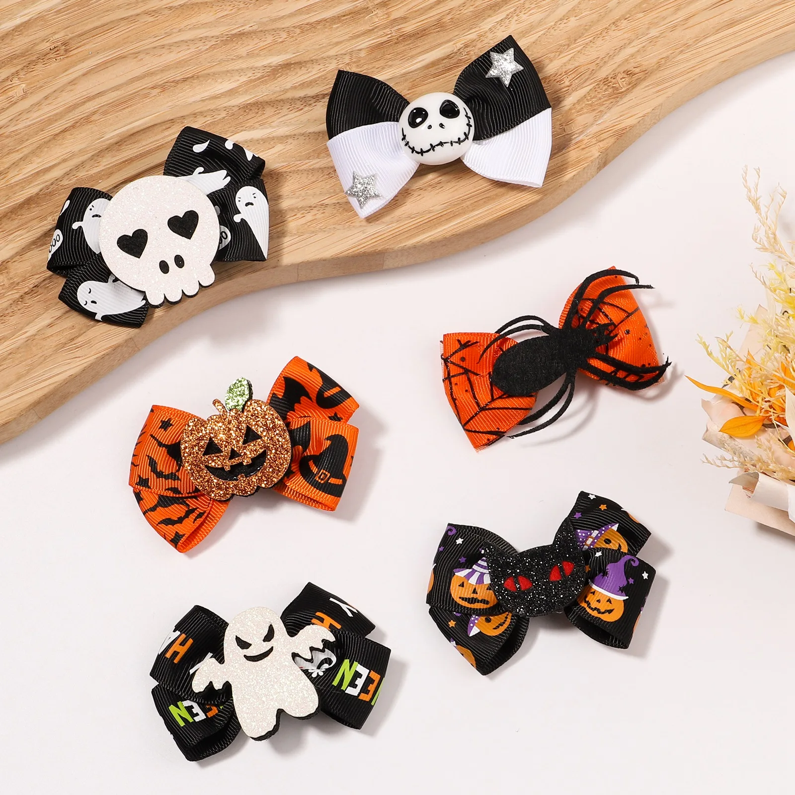 1Pc Fashion Halloween Decoration Hair Bows Clips Pumpkin Bat Pattern Headdress Baby Girls Hairpin Hair Accessories Festival Gift