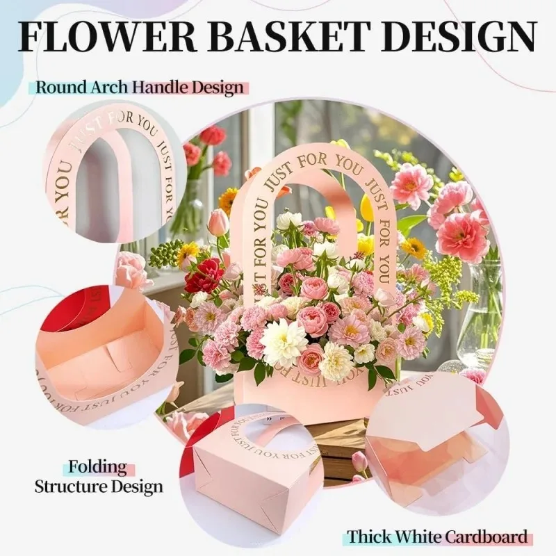 Foldable White Cardboard Handheld Flower Gift Bags for Wedding Party