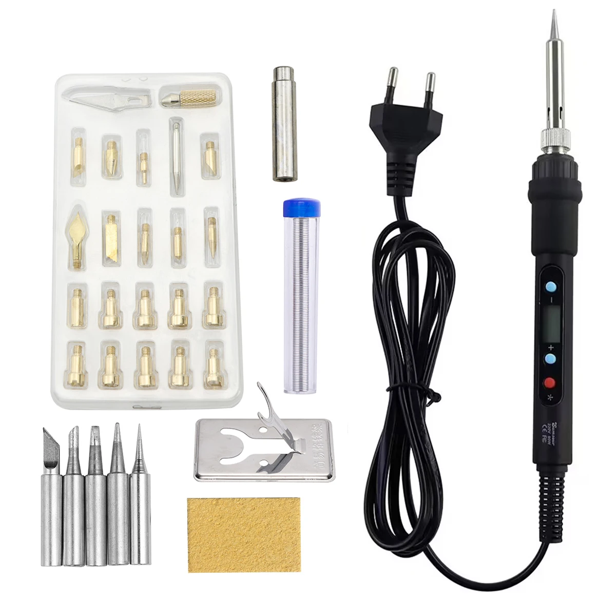 22 in 1 Wood Embossing Burning Carving Pyrography Pen Tools Kit 60W 80W Adjustable Temperature Soldering Iron Hand Operated Set